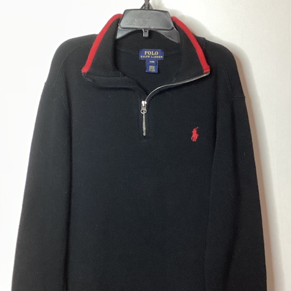 Polo Ralph Lauren Kids Black Quarter Zip Pullover Sweater Size S 8 Red Trim